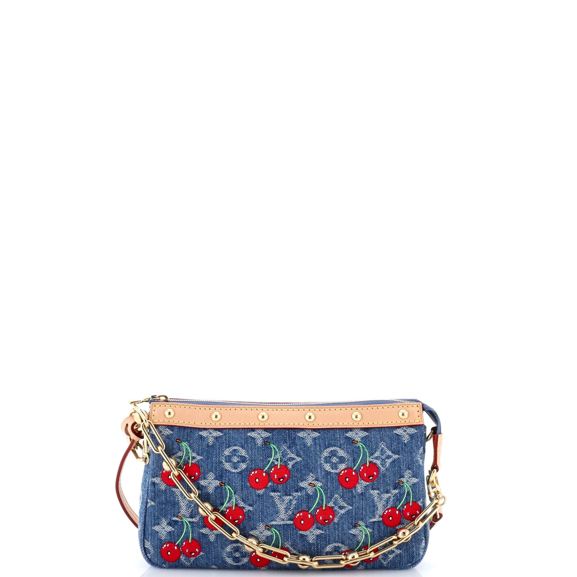 x Takashi Murakami Chain Pochette Accessoires NM Limited Edition Monogram Cerises Denim