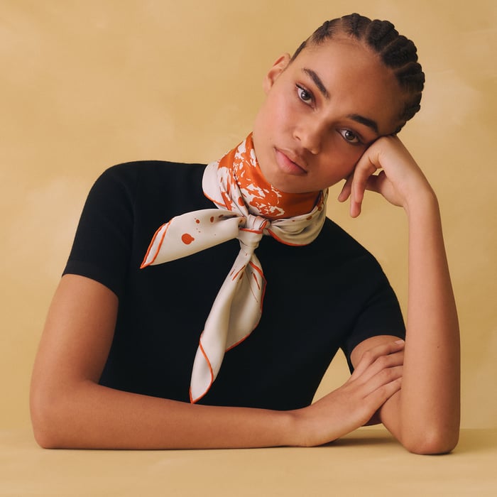 Hermès Cheval Surprise double face scarf 90 Gris Argent/Orange