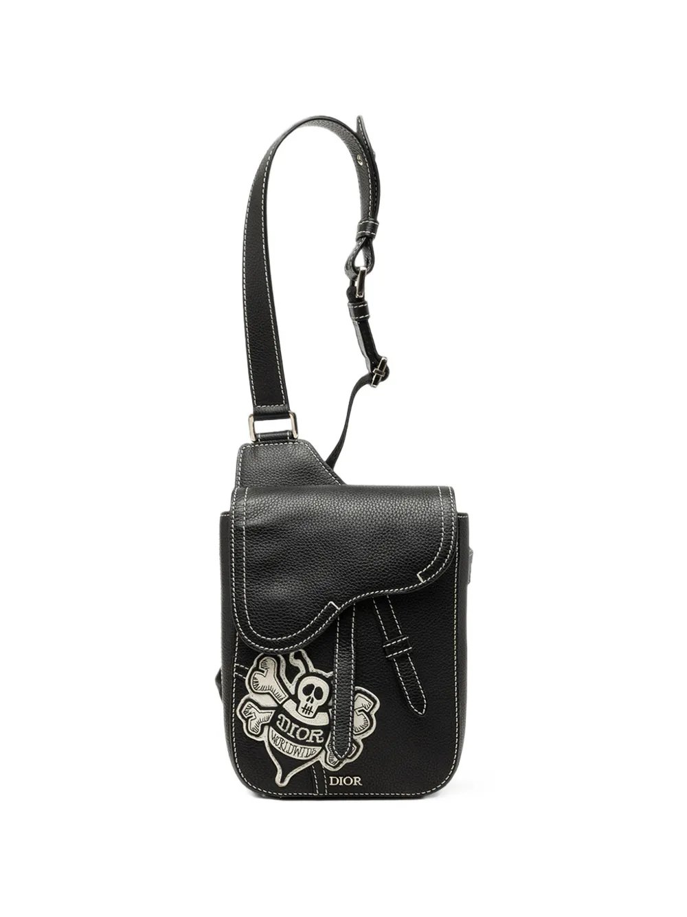2020 Stussy Bee Applique Calfskin Saddle crossbody bag