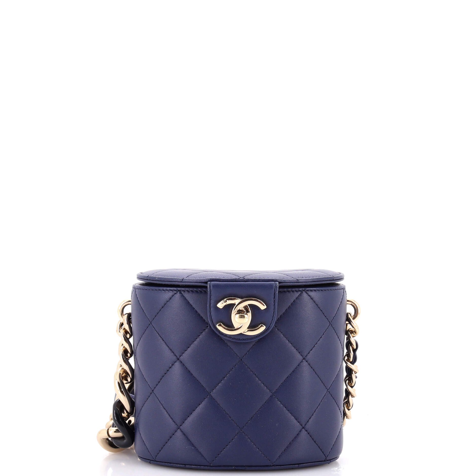 Resin Elegant Chain Tubular Vanity Case Quilted Lambskin Small