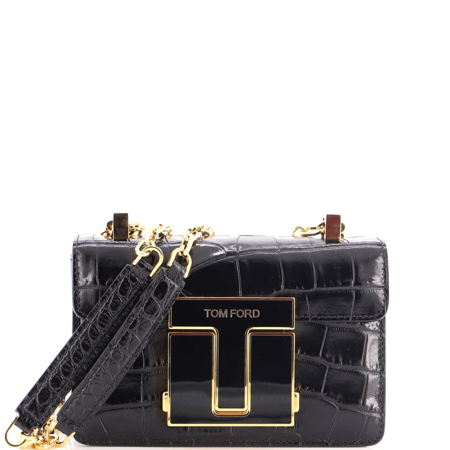 Tom Ford 001 Chain Shoulder Bag Crocodile Embossed Leather Small