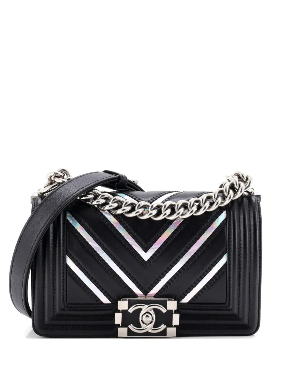 Boy Flap Bag Chevron Lambskin with Holographic PVC Small shoulder bag