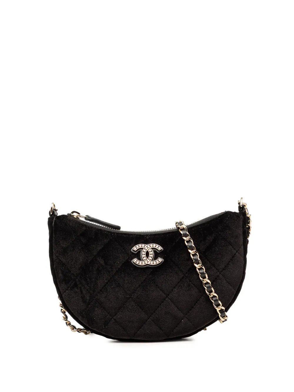 2021-2026 CC Quilted Velour Half Moon Chain crossbody bag
