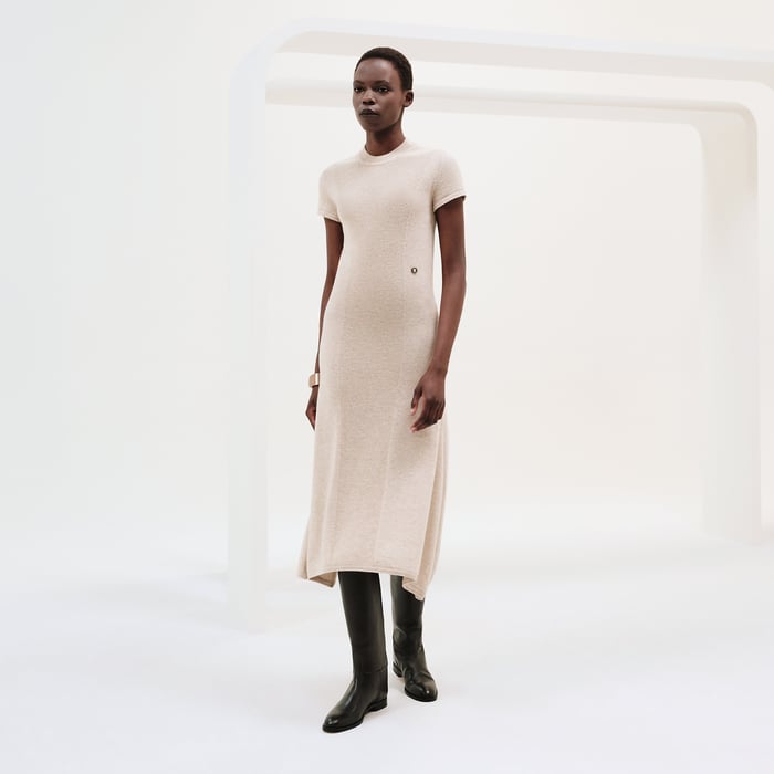 Short-sleeve long cashmere dress