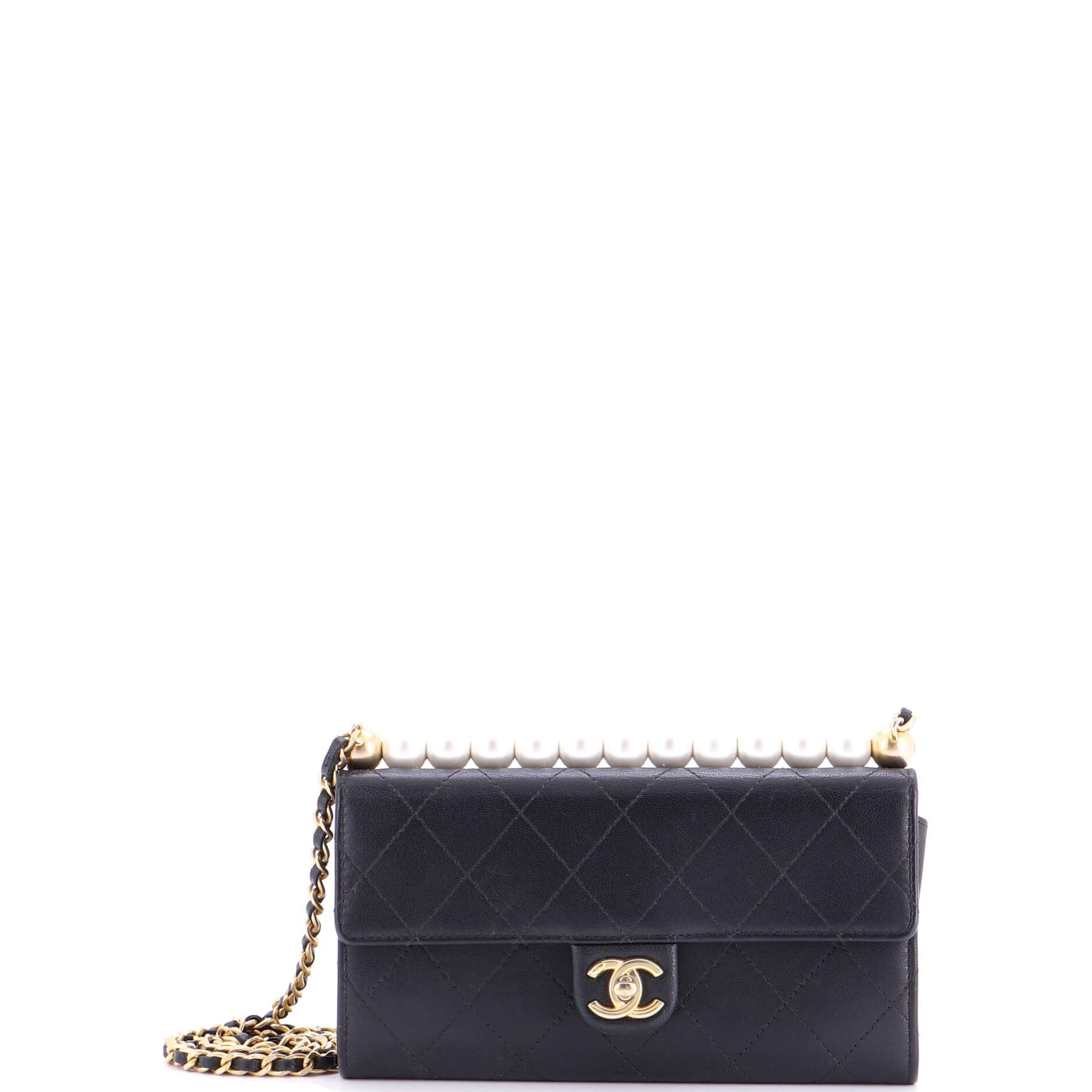 Chanel Chic Pearls Clutch with Chain Quilted Goatskin