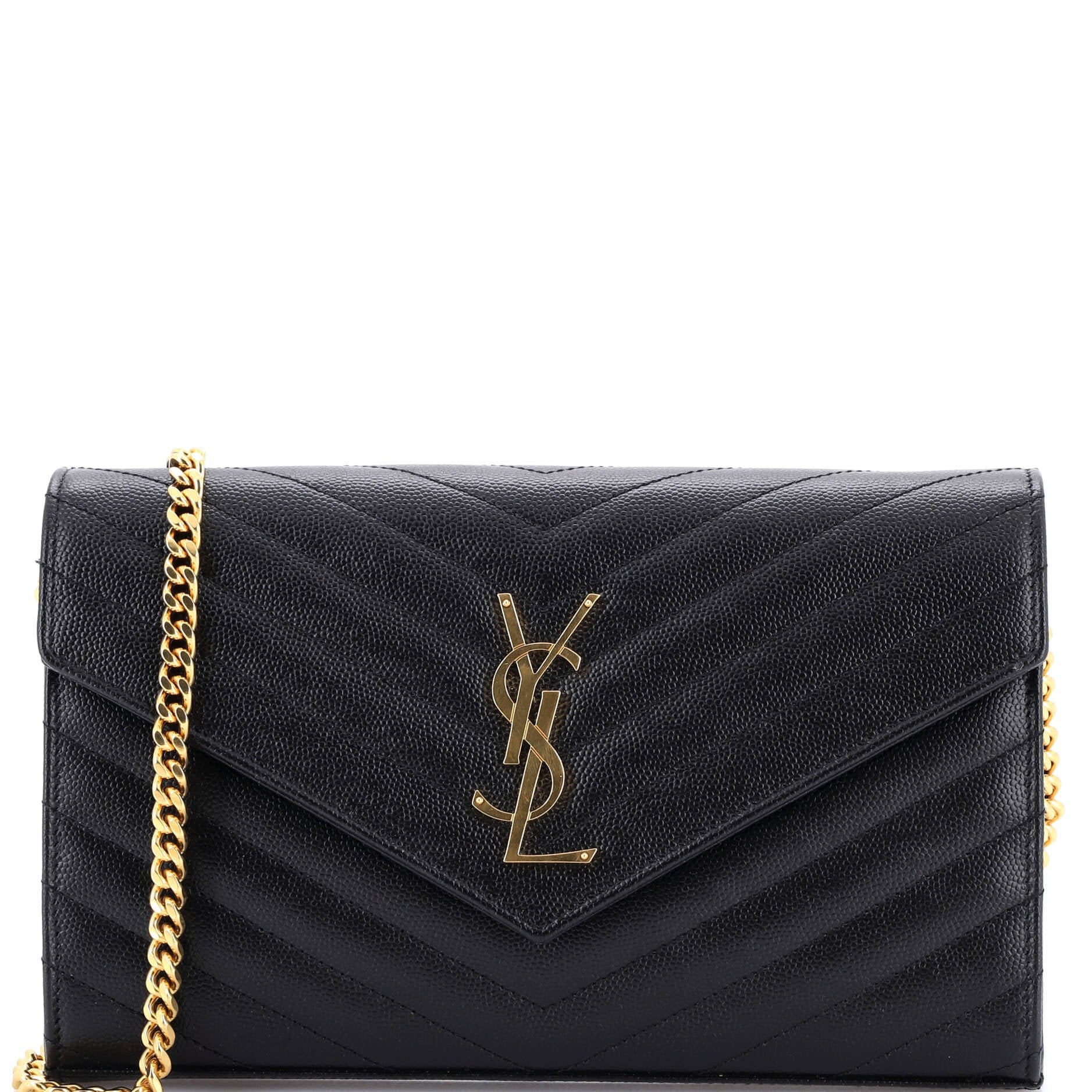 Saint Laurent Classic Monogram Wallet on Chain Matelasse Chevron Leather Medium