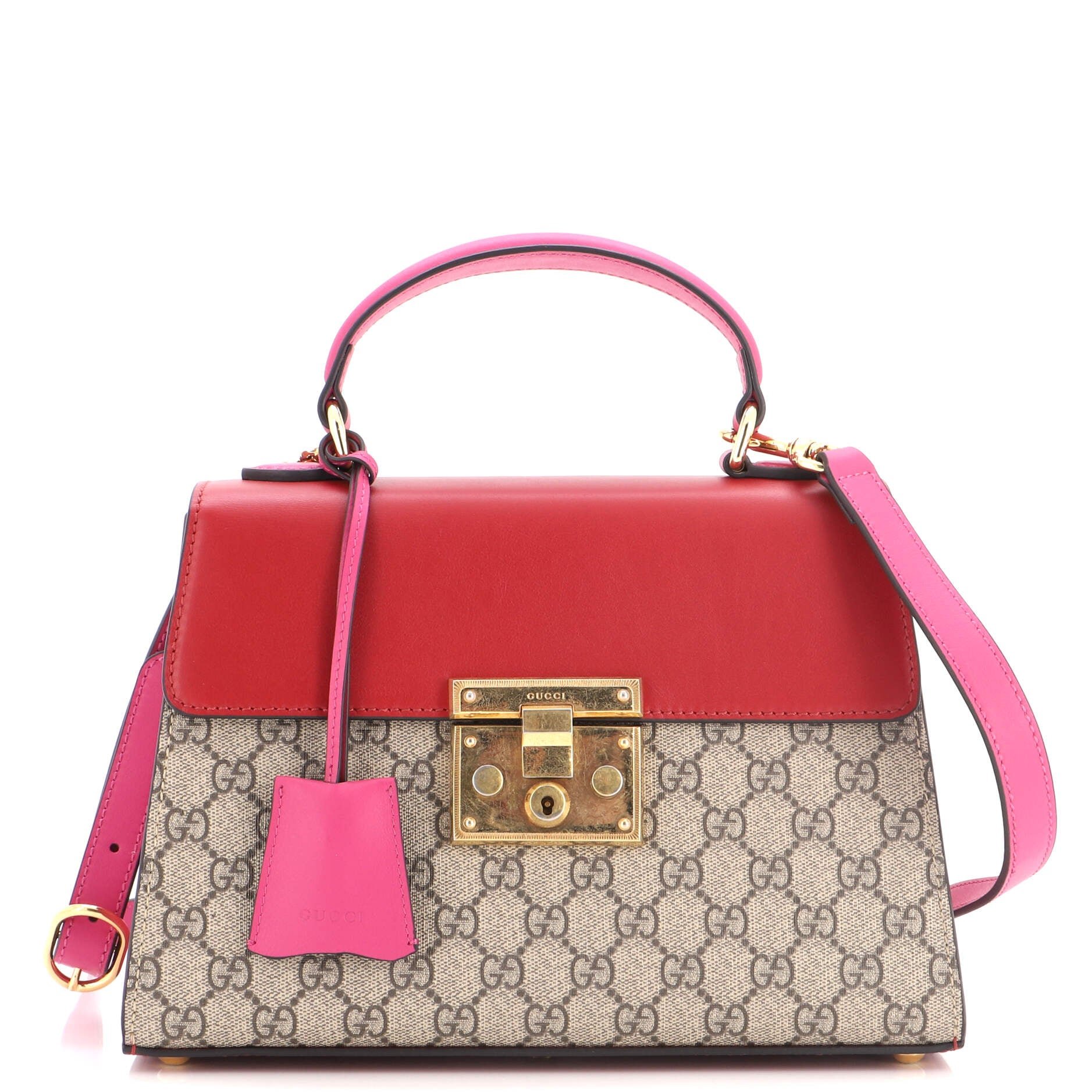 Padlock Top Handle Bag GG Coated Canvas and Leather Small
