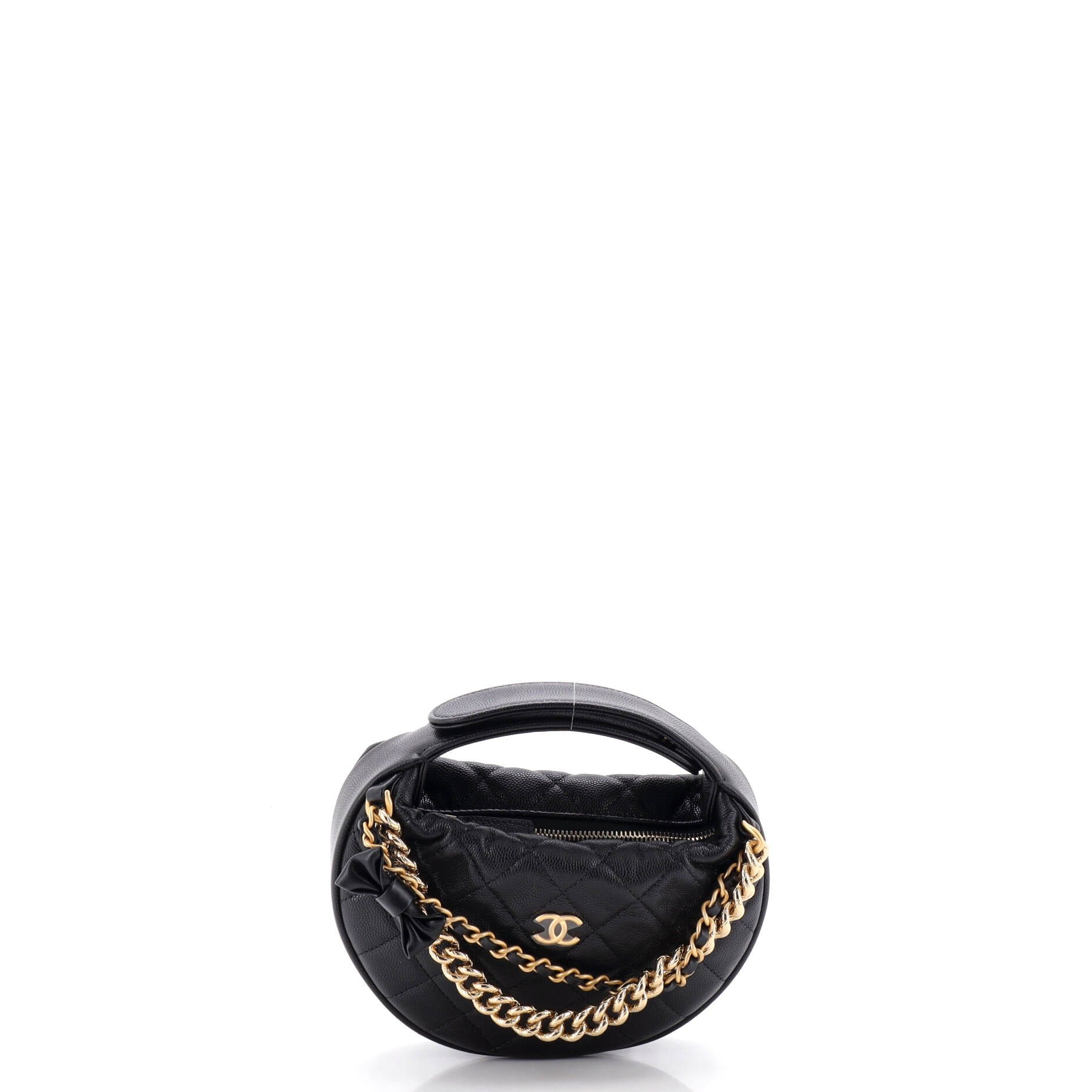 Double Chain Bow Hobo Pouch Quilted Caviar Mini