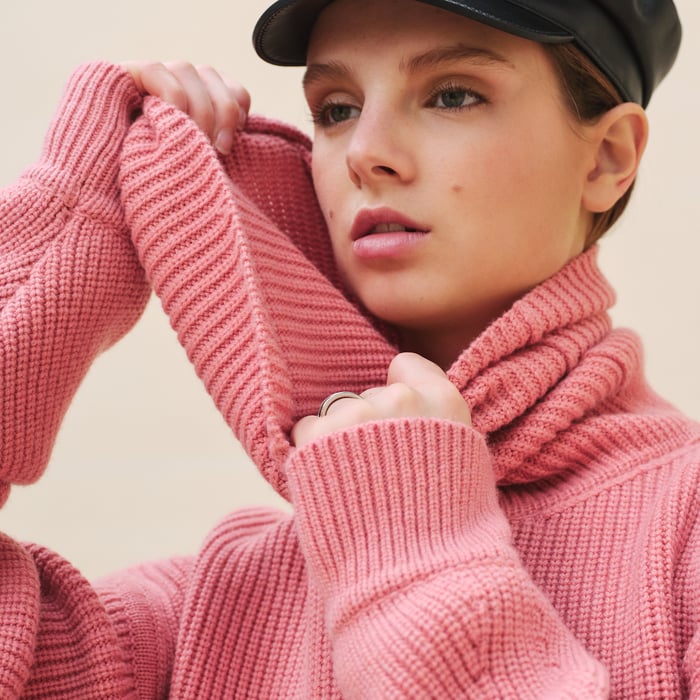 Rose Incarnat Long-sleeve Cashmere Tunic Sweater