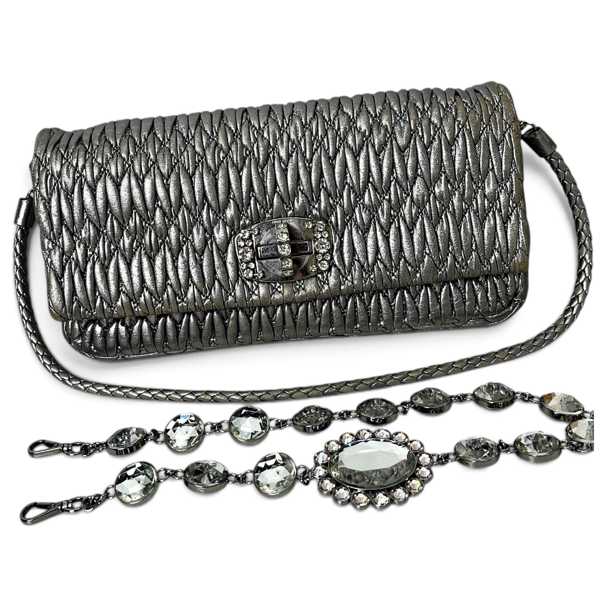 Miu Crystal leather handbag