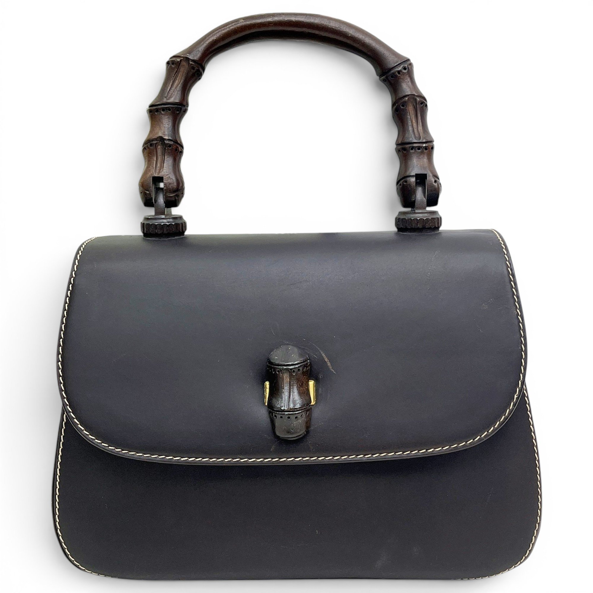 Convertible Bamboo Top Handle leather handbag