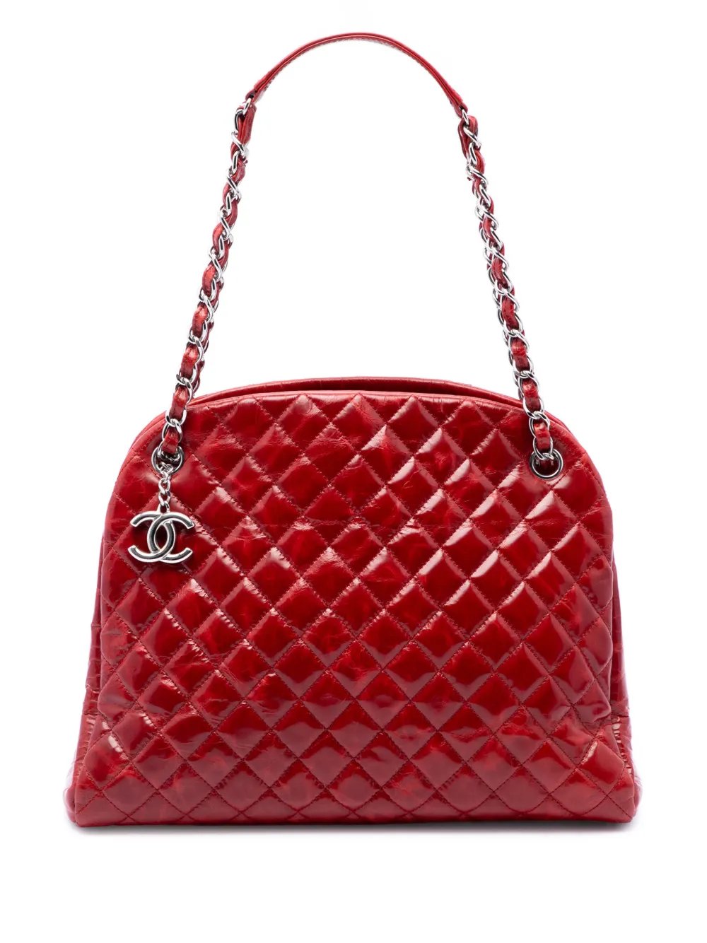 2011 Large Quilted Crinkled Patent Just Mademoiselle Bowling Bag shoulder bag