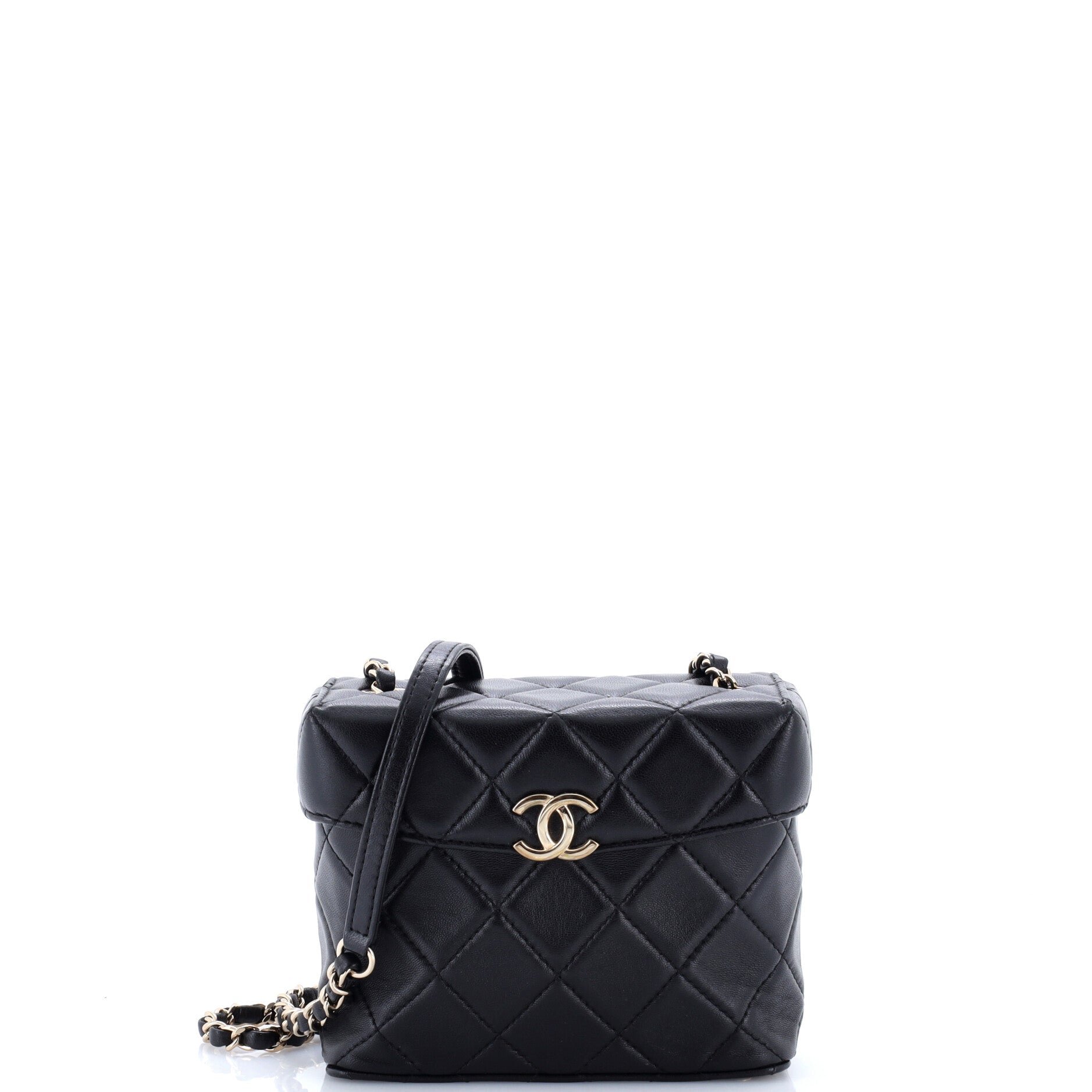 CC Flap Box Vanity Case with Chain Quilted Lambskin Mini