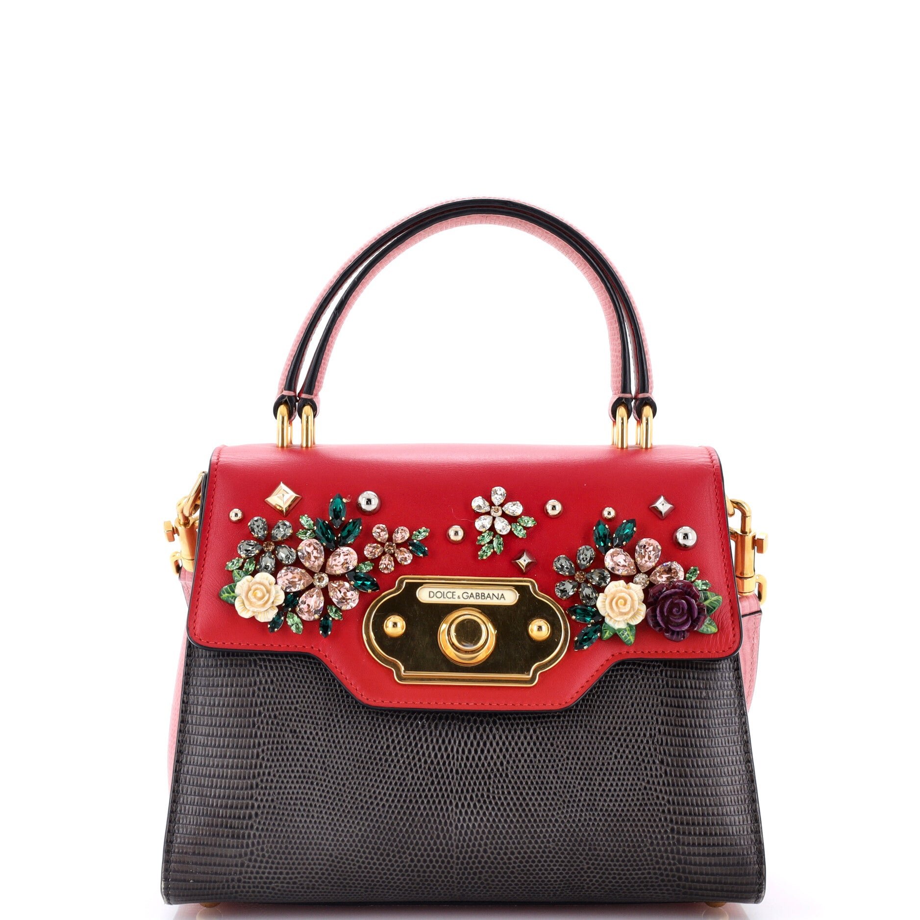 Welcome Top Handle Bag Embellished Leather and Lizard Embossed Leather Small