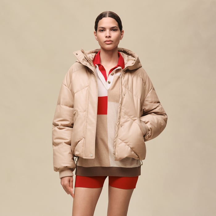 Beige Nomade Smooth Calfskin Puffer Coat