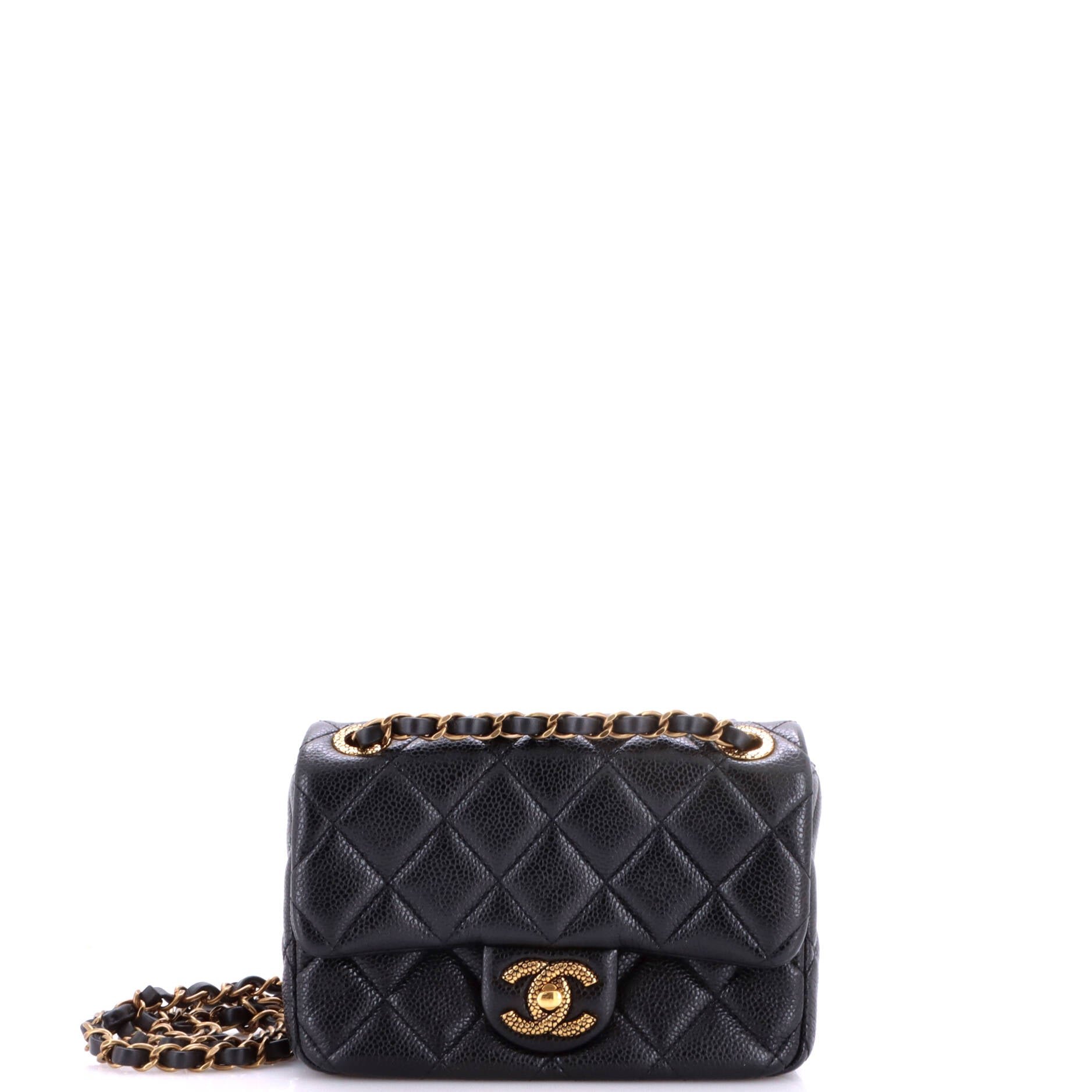 Textured CC Classic Single Flap Bag Quilted Caviar Mini