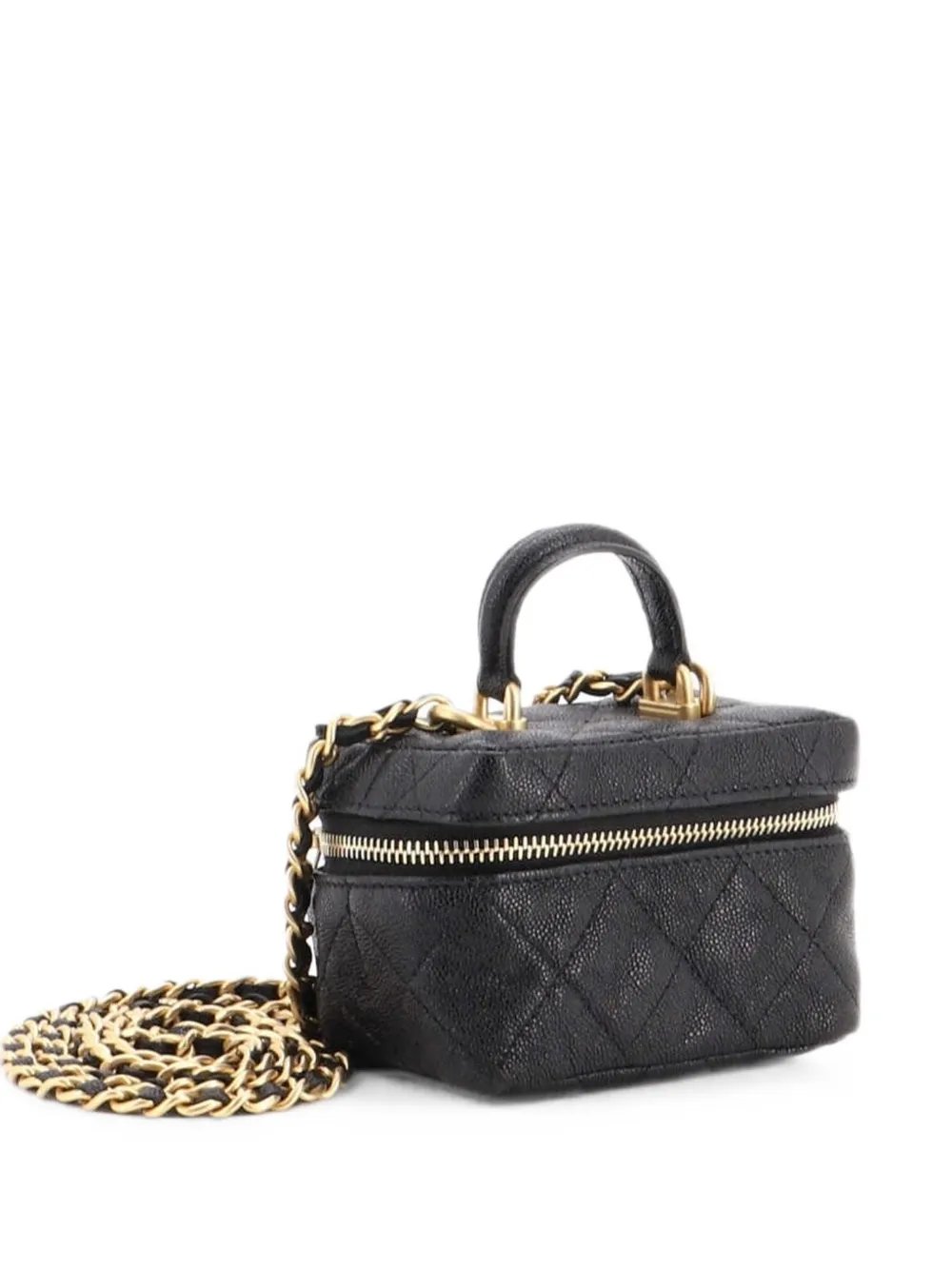 Top Handle Zip Around Vanity Case with Chain Quilted Caviar Mini clutch bag