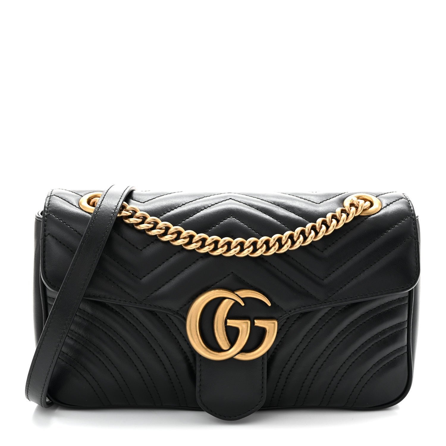 Gucci Calfskin Matelasse Small GG Marmont Shoulder Bag Black