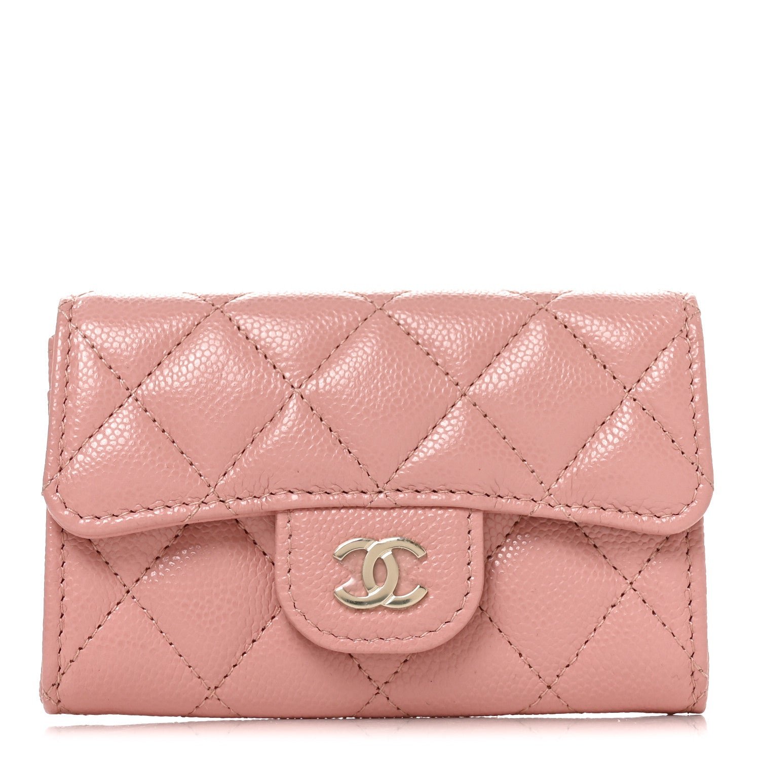 Chanel Caviar Quilted Flap Card Holder Wallet Light Pink