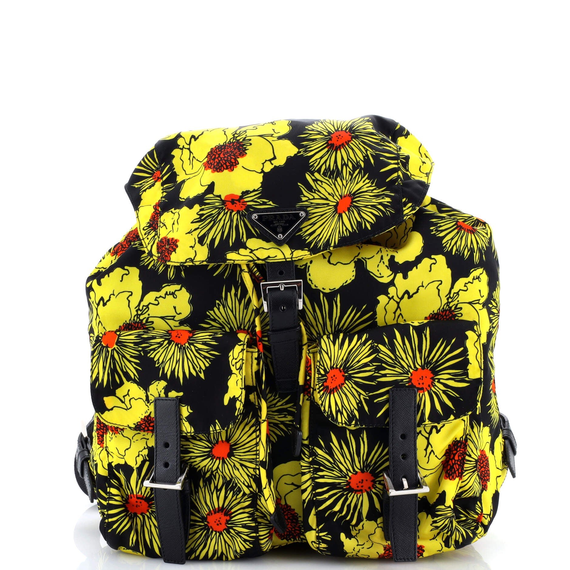 Prada Double Front Pocket Backpack Printed Tessuto Medium