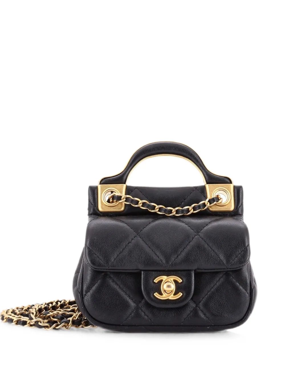 Lady Handle Flap Card Holder on Chain Quilted Calfskin clutch bag