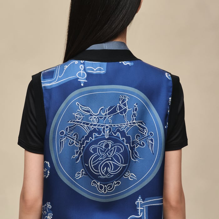 Bleu Lagune "Ex-libris a Main Levee" Sleeveless Twillaine Cardigan