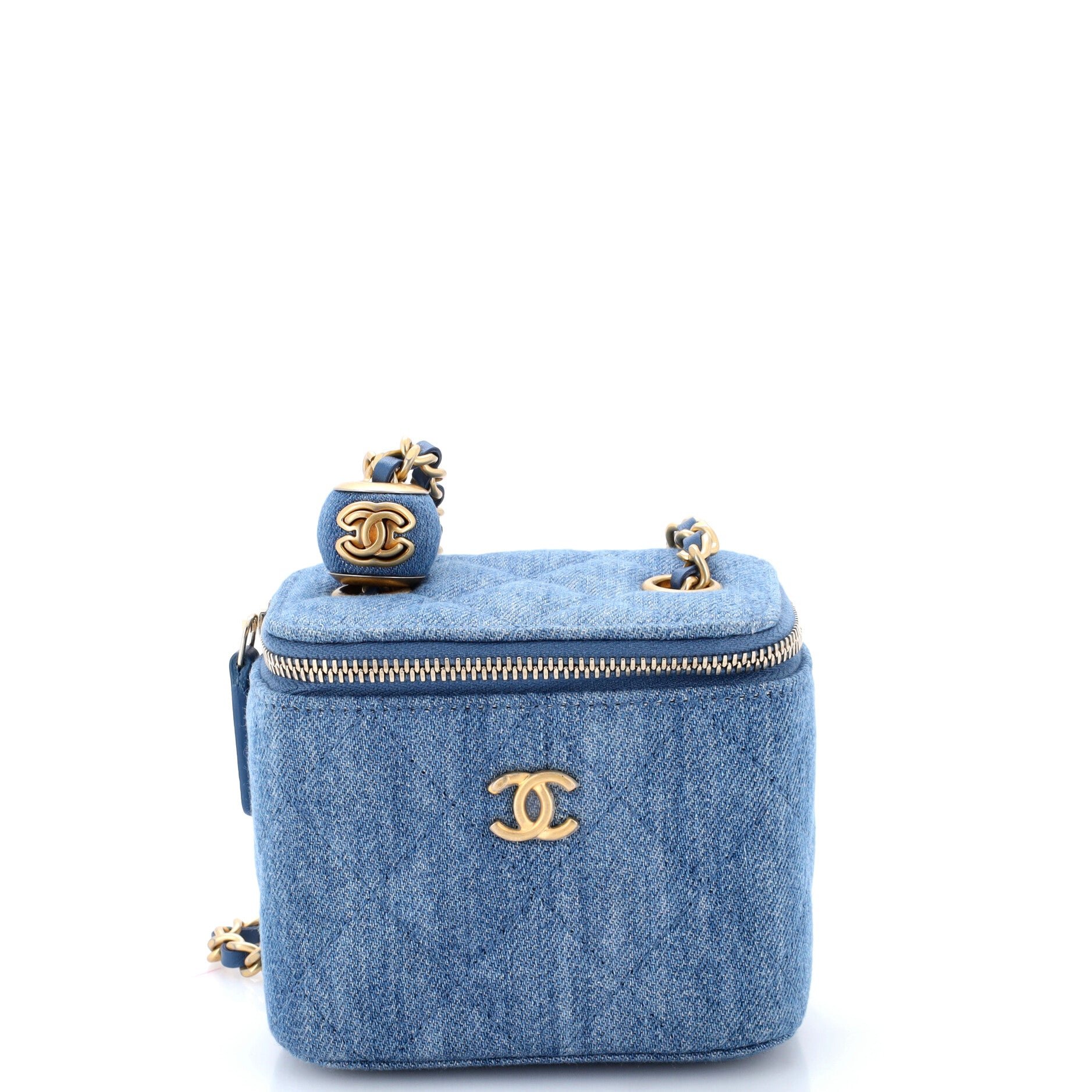 Pearl Crush Vanity Case with Chain Quilted Denim Mini