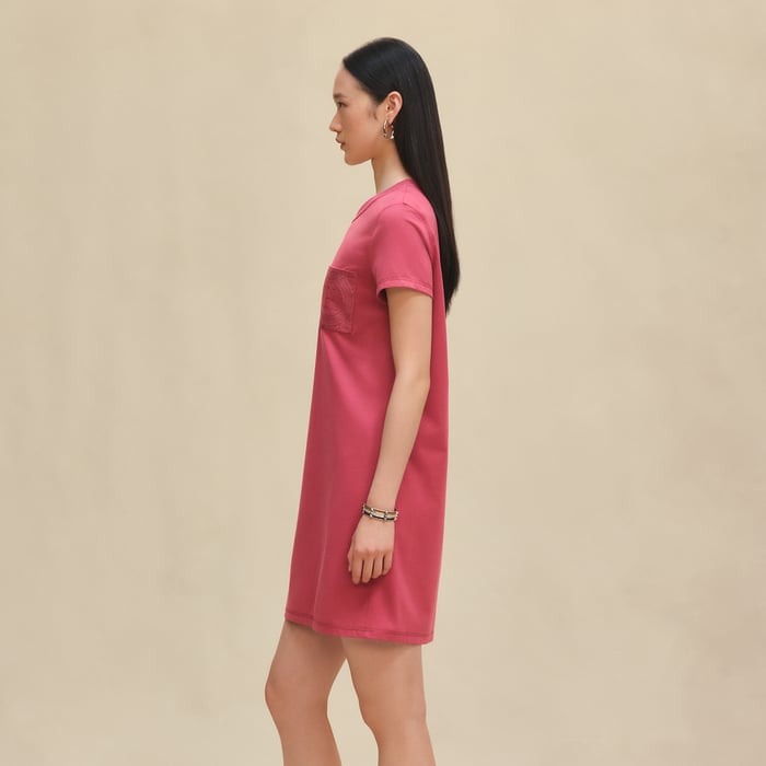 Rose Framboise Embroidered Pocket Dress