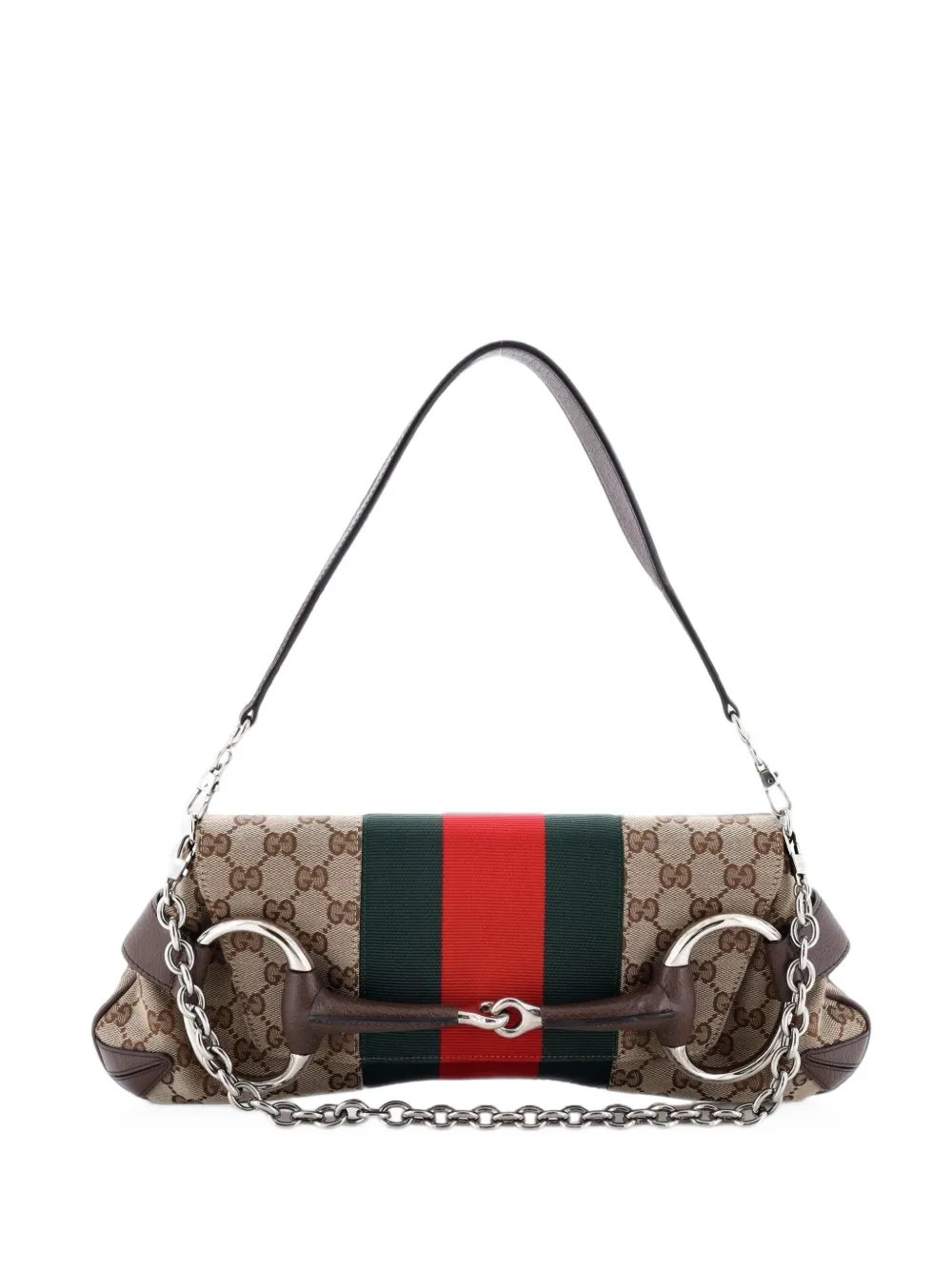 Horsebit NM Web Chain Clutch GG Canvas Medium shoulder bag