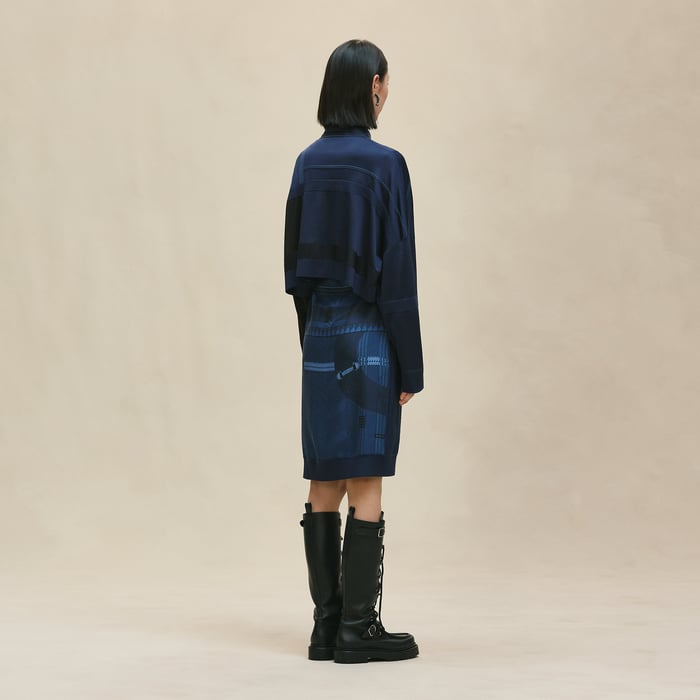 Bleu Encre "Dressage Tressage" Long-sleeve Twillaine Sweater Dress