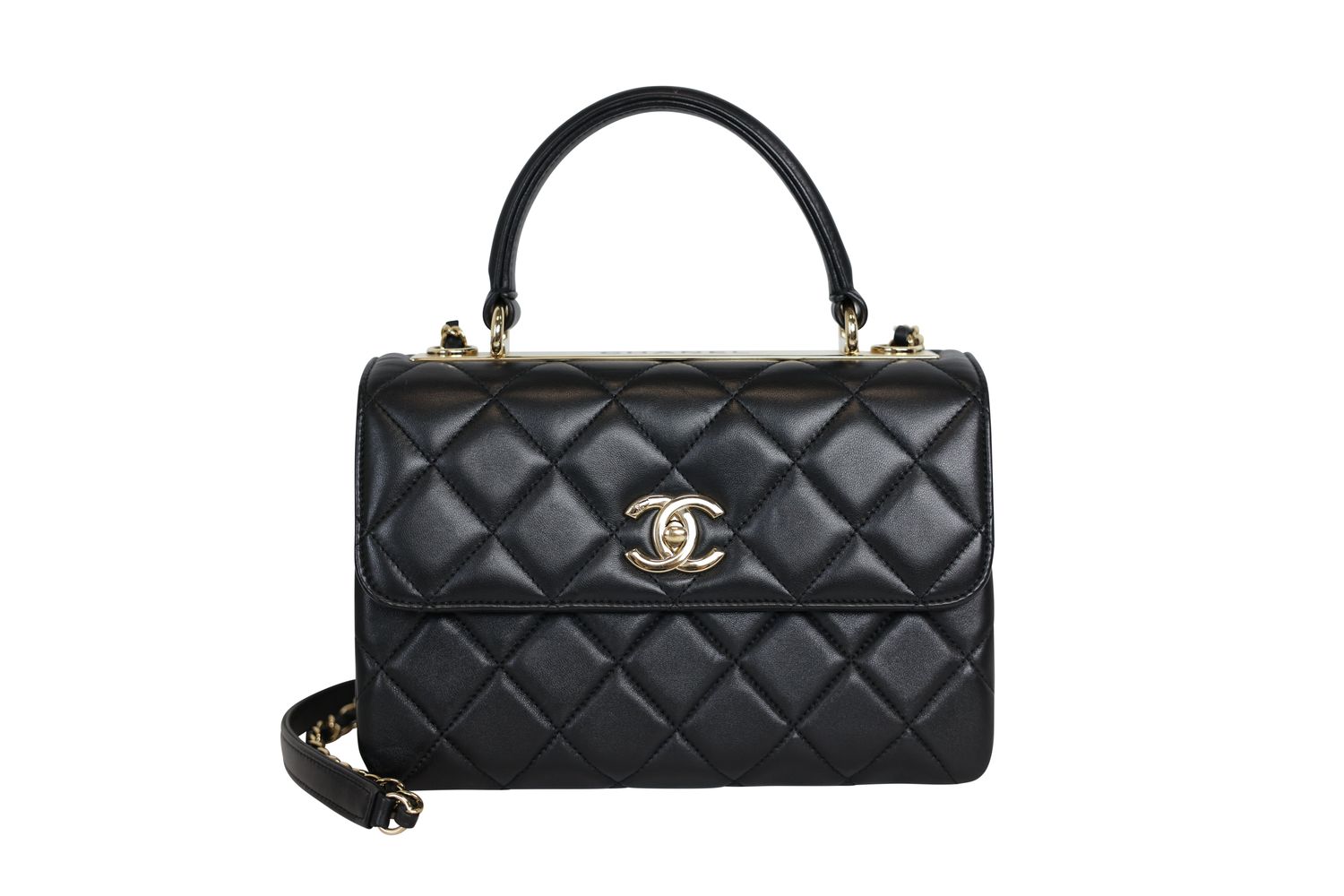 Chanel Trendy CC Top Handle Medium Bag, Black Quilted Lambskin and Gold Hardware, Preowned in Dustbag WA001
