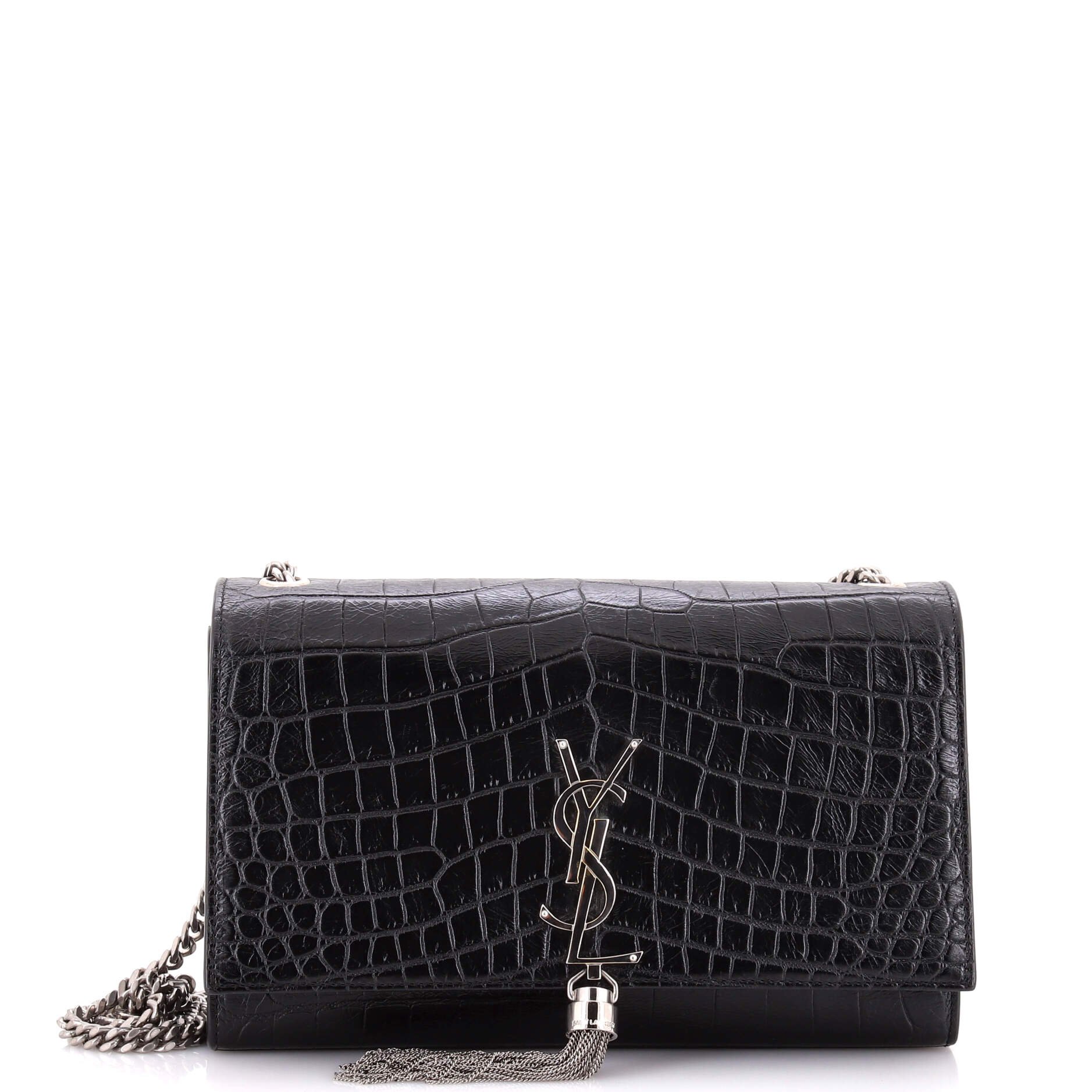 Classic Monogram Tassel Crossbody Bag Crocodile Embossed Leather Medium