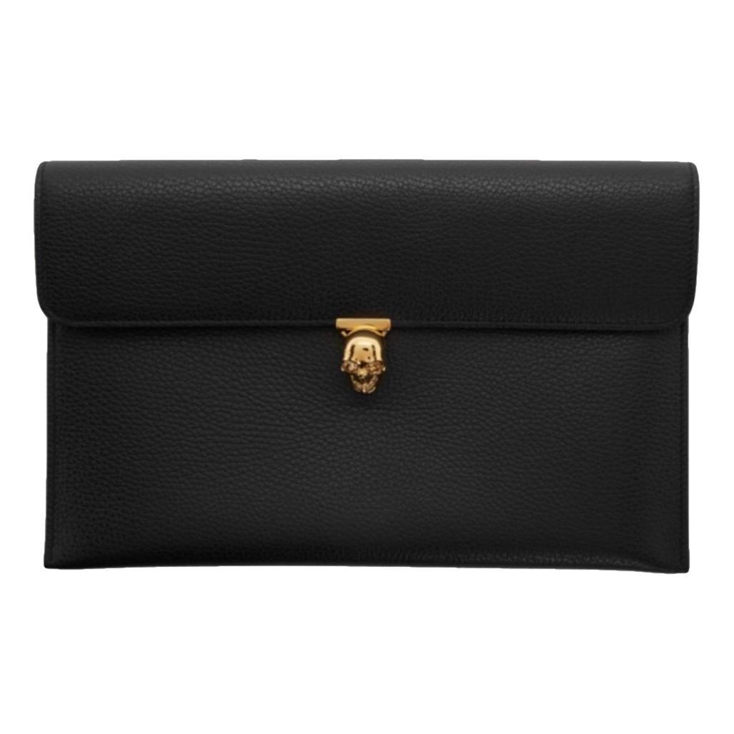 Skull leather clutch bag