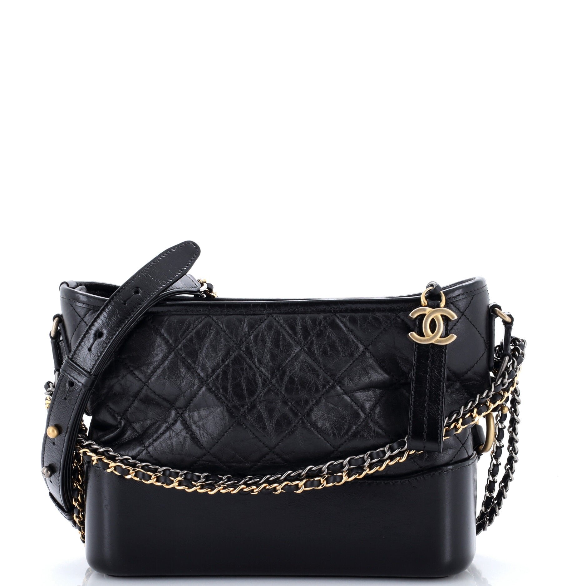 Gabrielle Hobo with Logo Handle Quilted Aged Calfskin Medium