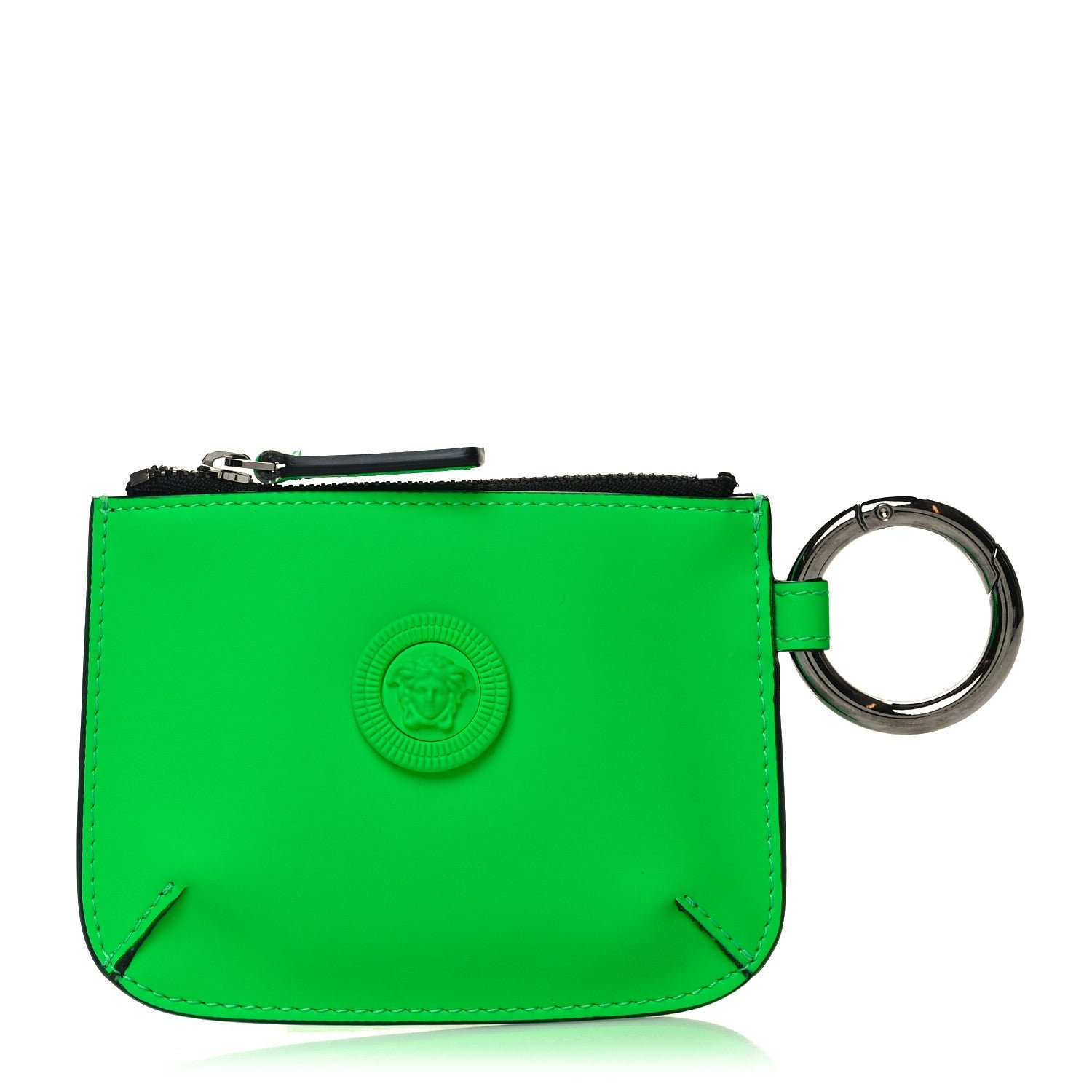 Versace Rubber Calfskin Medusa Key Pouch Neon Green