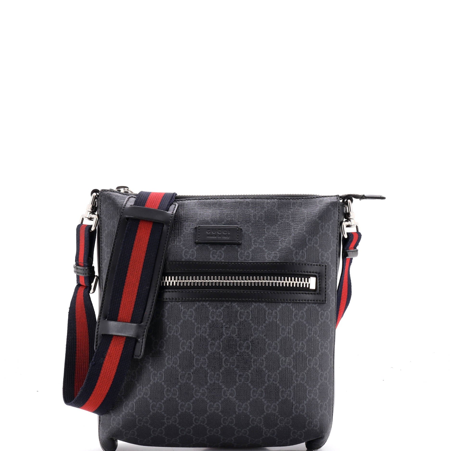 Web Strap Front Zip Messenger Bag GG Coated Canvas Medium