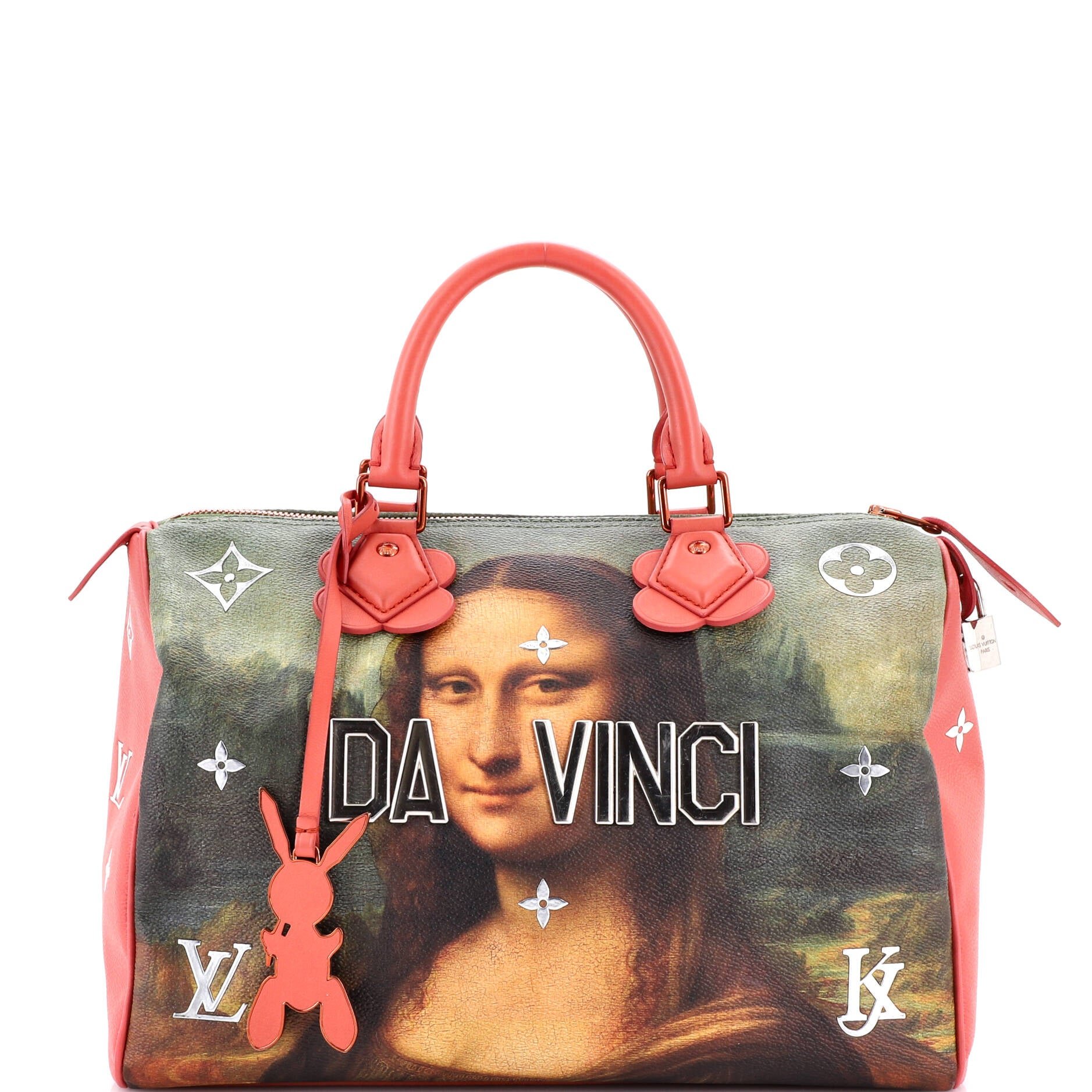 Louis Vuitton Speedy Handbag Limited Edition Jeff Koons Da Vinci Print Canvas 30