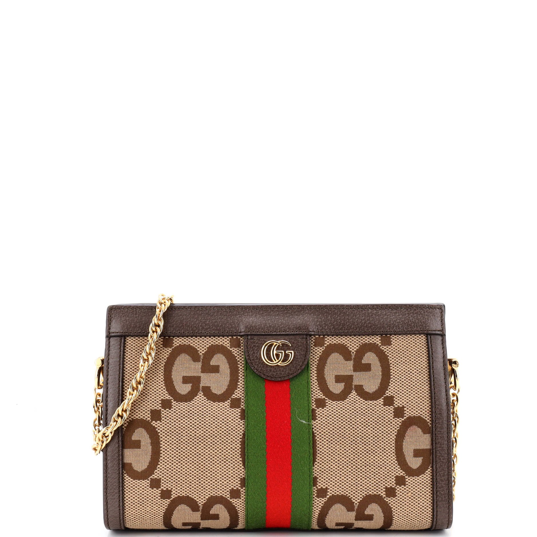 Ophidia Chain Shoulder Bag Jumbo GG Canvas with Leather Small