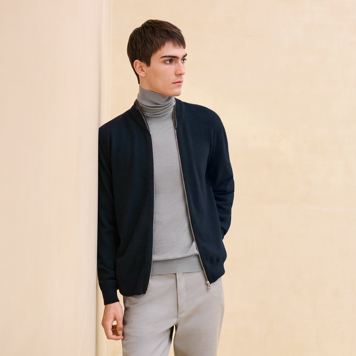 Cashmere "Double cotes H" zipped jacket