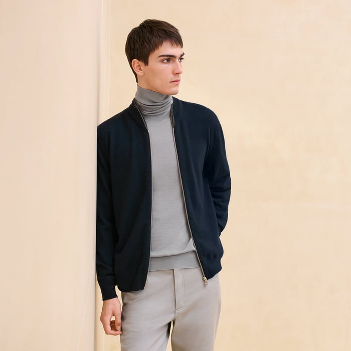 Marine Cashmere "Double Cotes H" Zipped Jacket