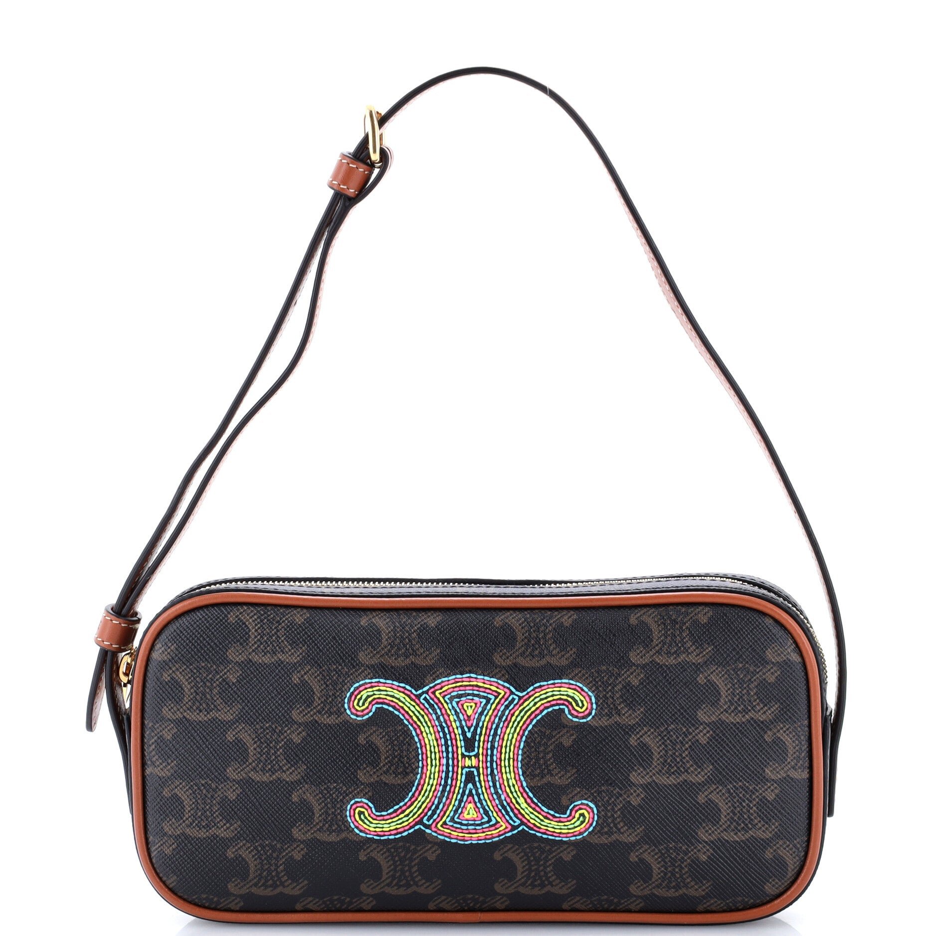 Cuir Triomphe Camera Shoulder Bag Embroidered Triomphe Coated Canvas with Leather Small