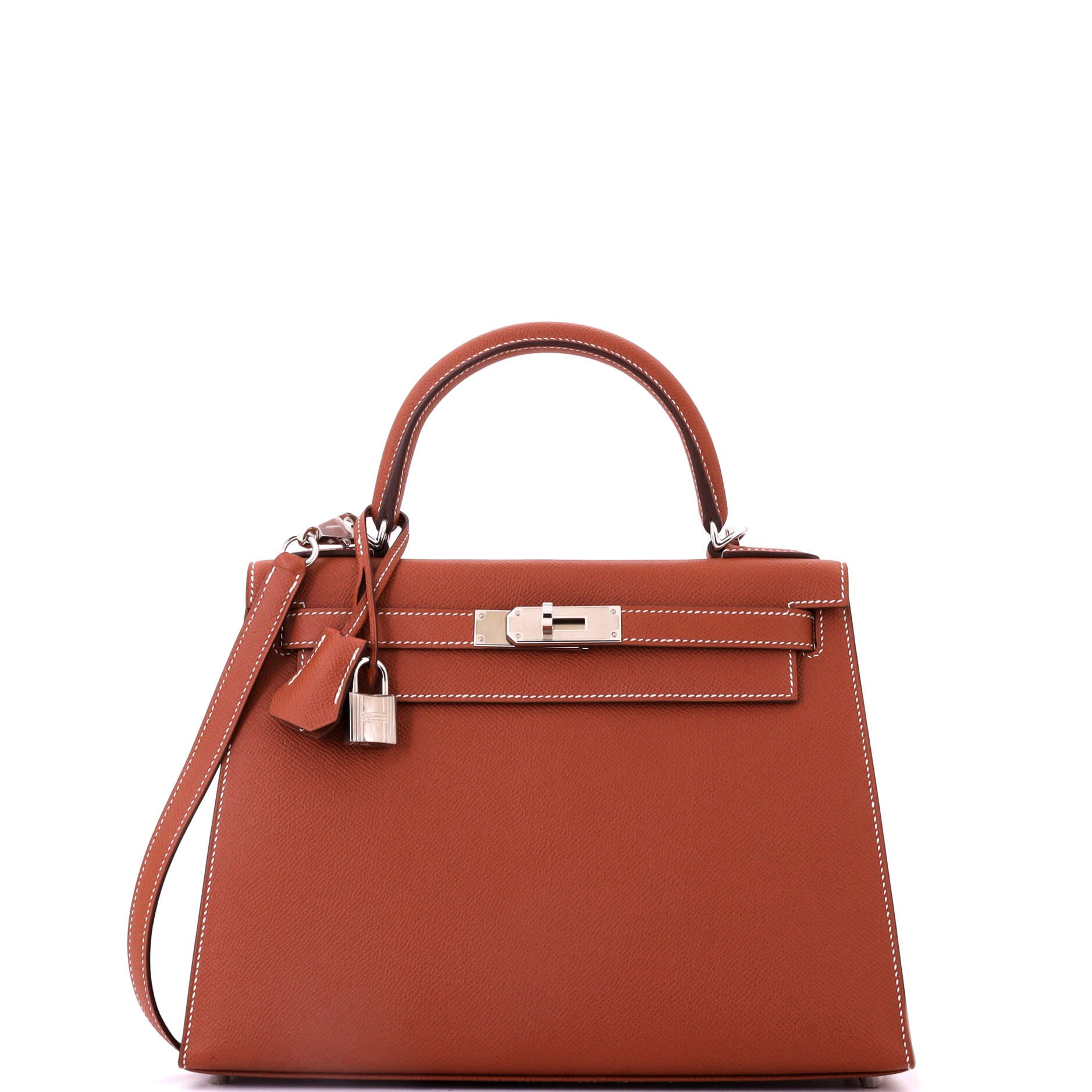 Hermes Kelly Handbag Sienne Epsom with Palladium Hardware 28