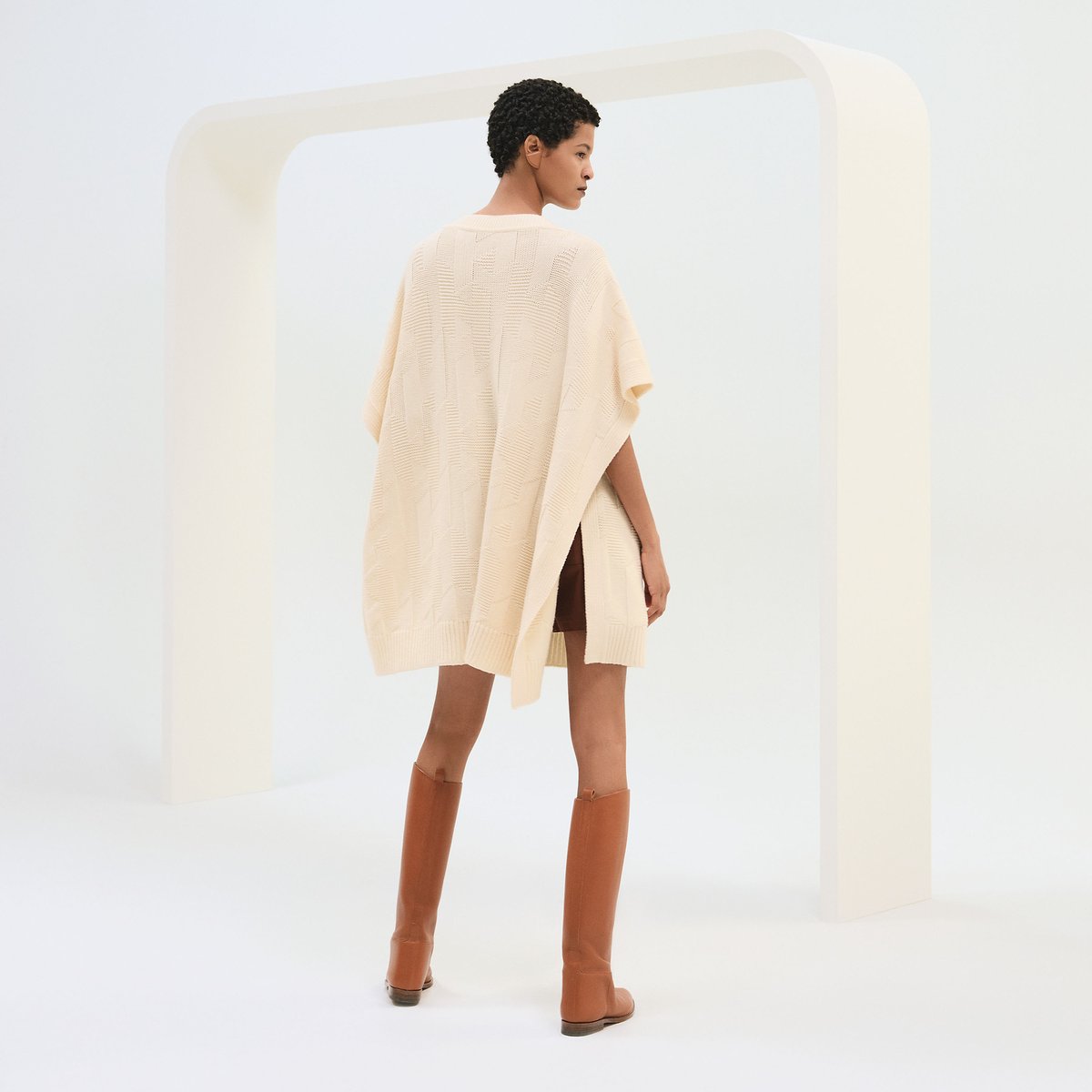 Blanc Naturel "H" Rectangular Cape Poncho