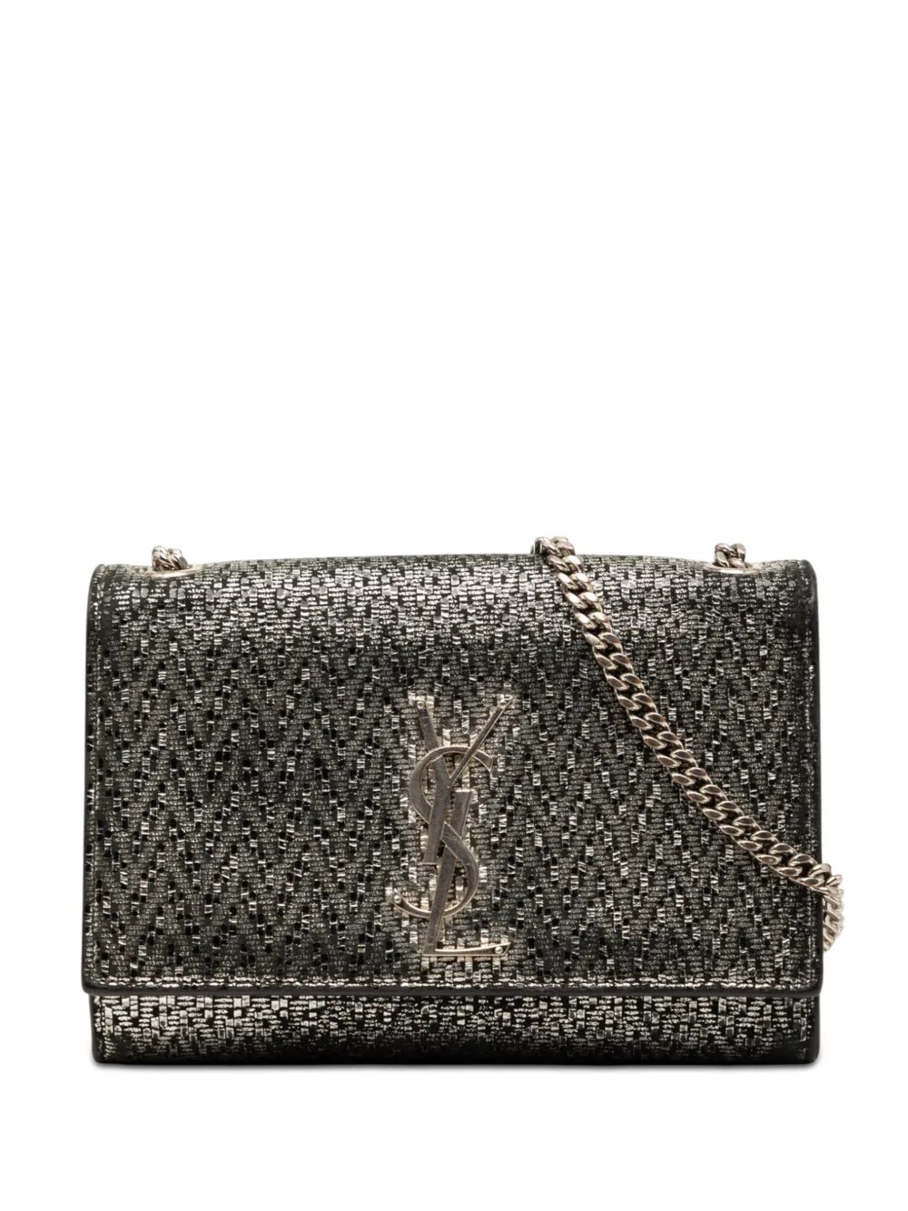2018 Small Metallic Chevron Calfskin Monogram Kate crossbody bag