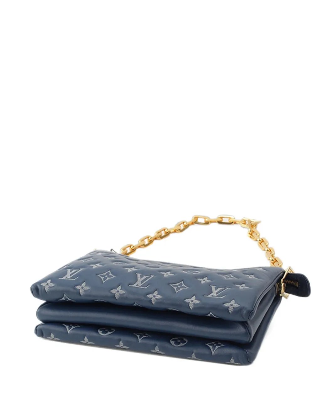 2021-2026 Monogram Embossed Denim Lambskin Coussin PM satchel