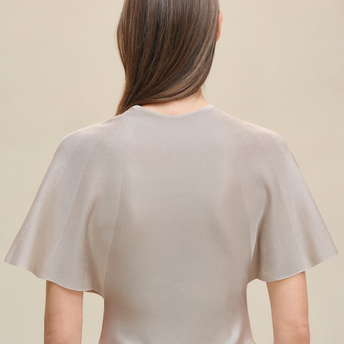 Beige Avoine "Palefroi Remix" Short-sleeve Twillaine Long Dress