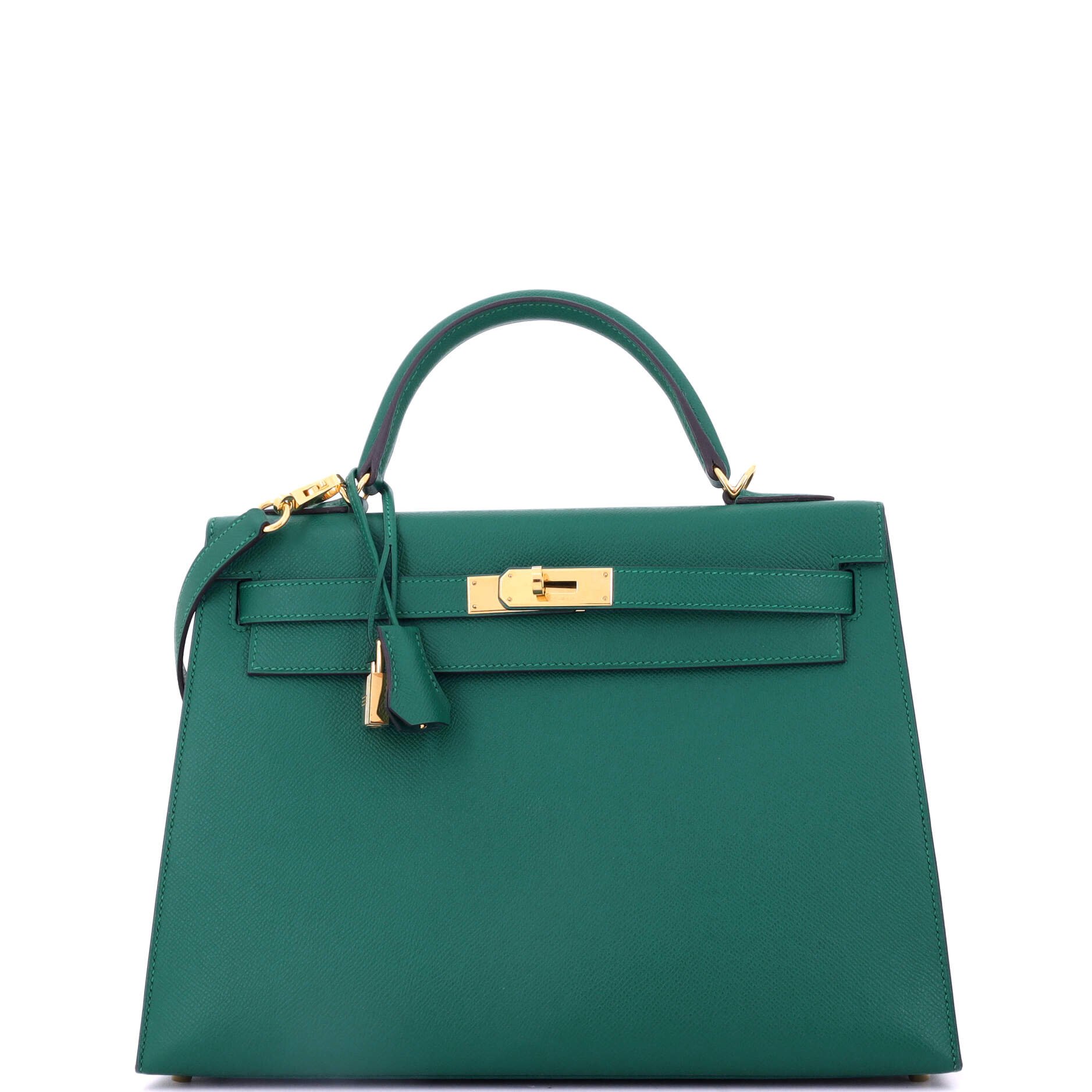 Hermes Kelly Handbag Malachite Epsom with Gold Hardware 32