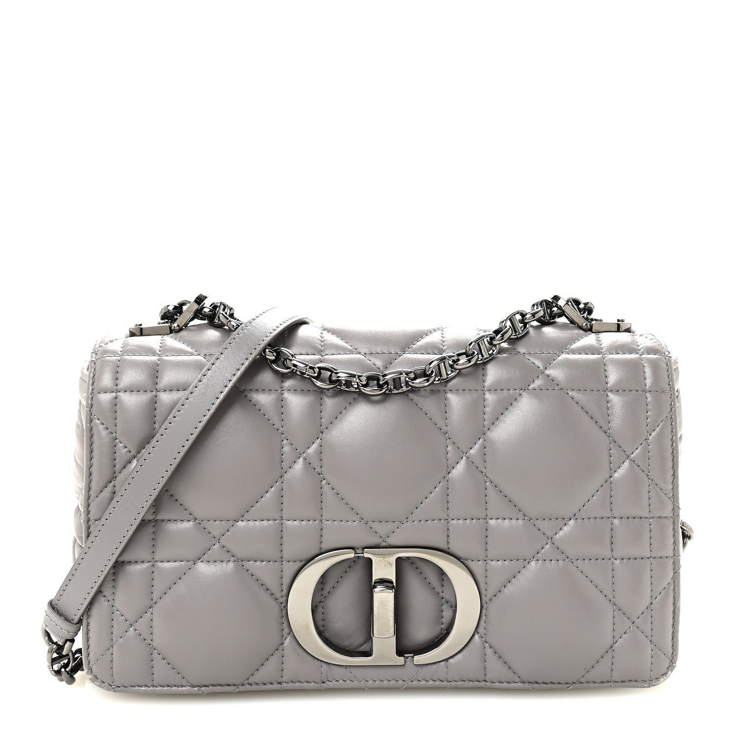 Christian Dior Calfskin Macrocannage Medium Caro Bag Iron Grey