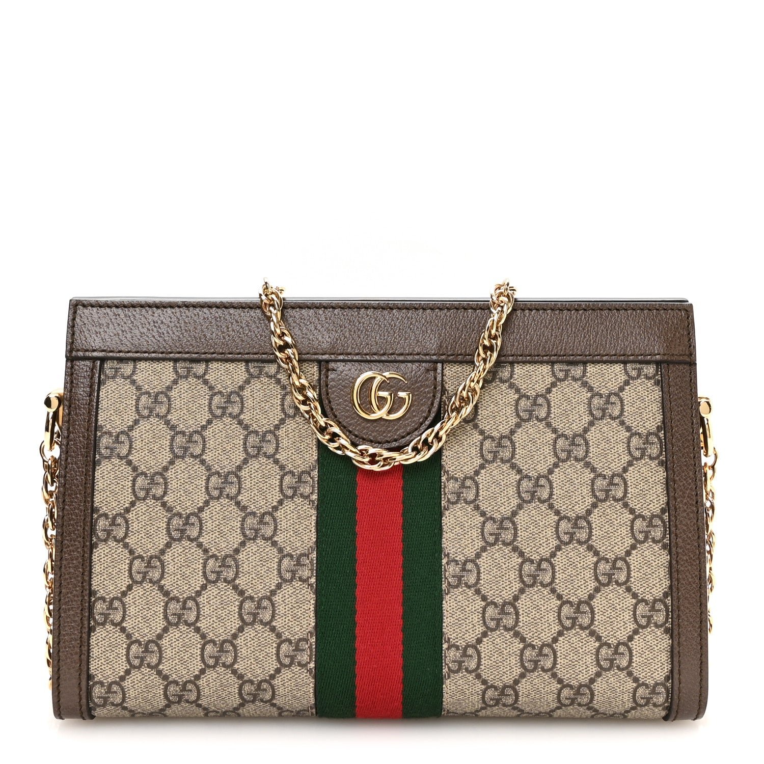 Gucci GG Supreme Monogram Web Small Ophidia Chain Shoulder Bag Brown