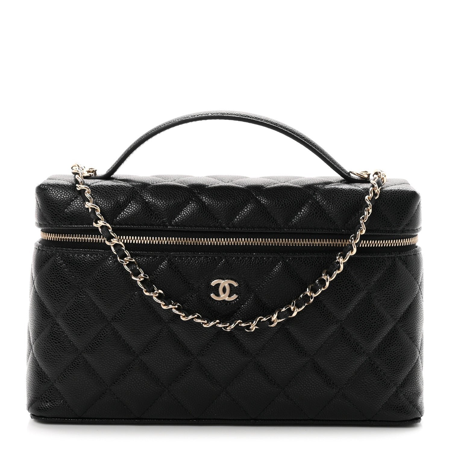 Chanel Caviar Quilted Large Top Handle Slim Vanity With Chain Black